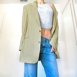🤍VINTAGE PIERRE CARDIN GREEN & CREAM HOUNDSTOOTH BLAZER🤍